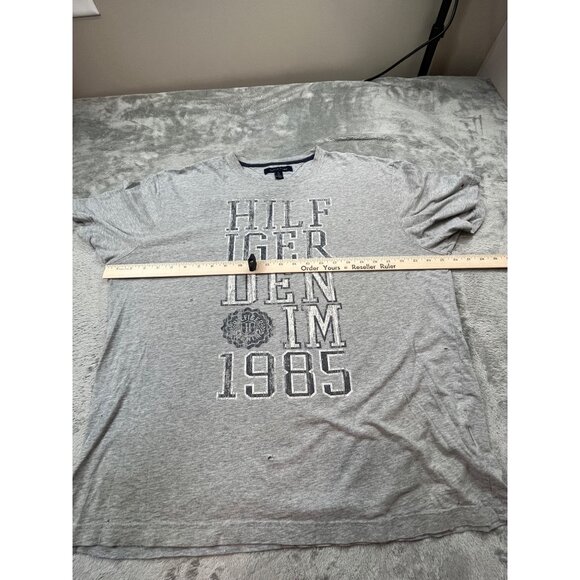 Tommy Hilfiger Denim 1985 Spell Out Shirt Mens XL Gray Made 9/11 Thrashed Preppy - Picture 4 of 13